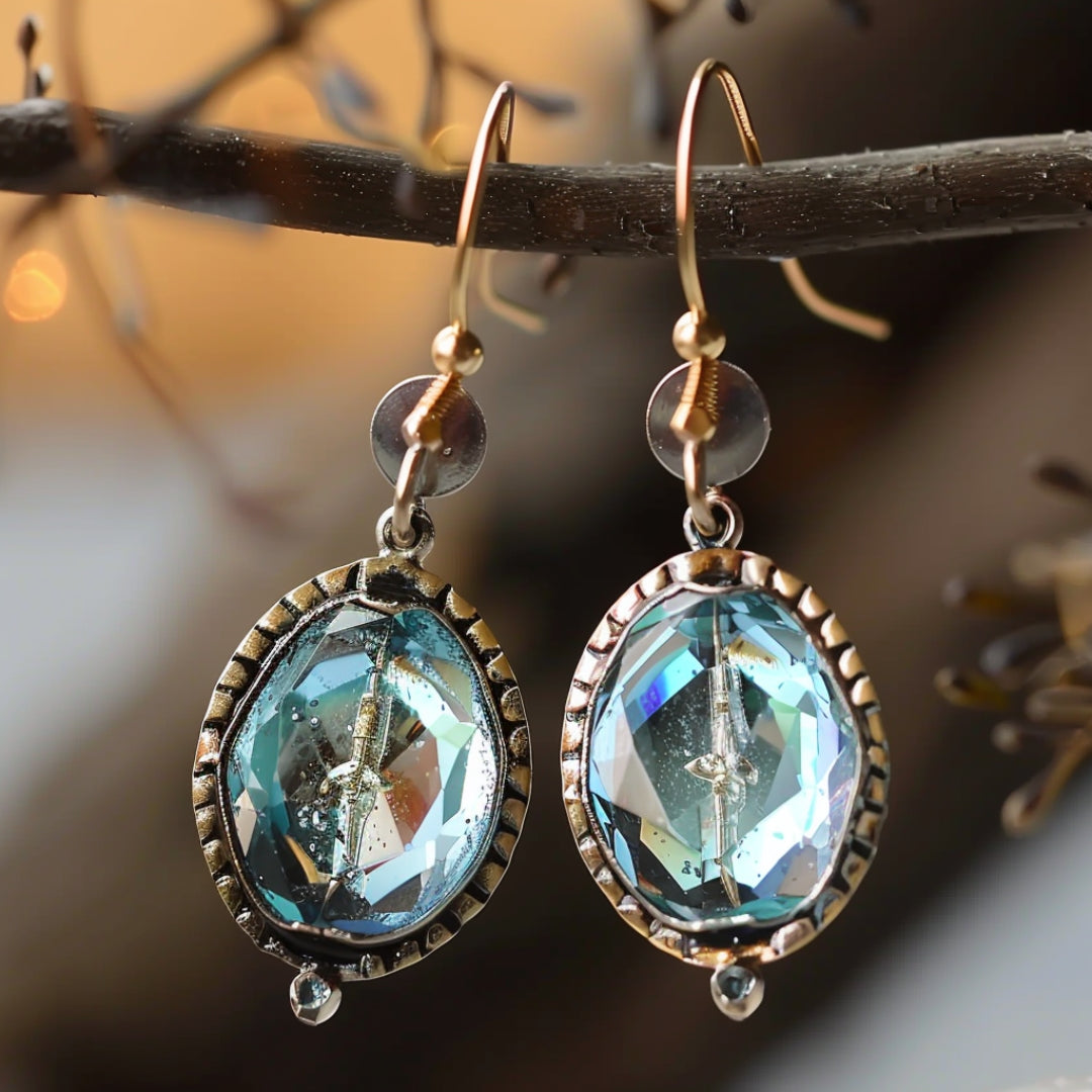 Aretes de Cristal con Incrustaciones Azules