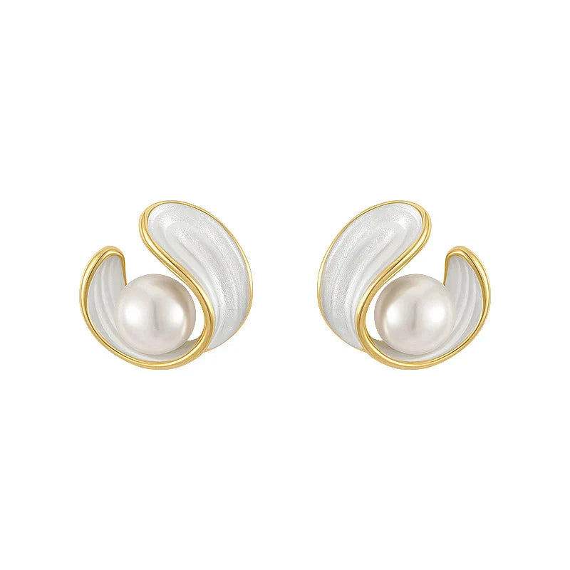 Aretes de Lujo con Ópalo Blanco y Perla en Oro