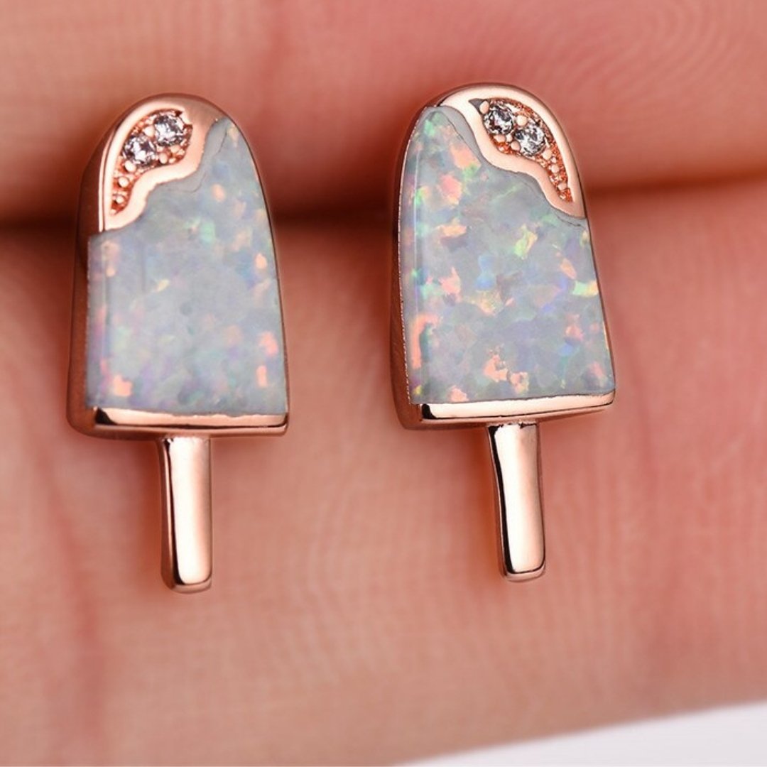 Aretes Helado en Ópalo con Plata y Oro Rosa