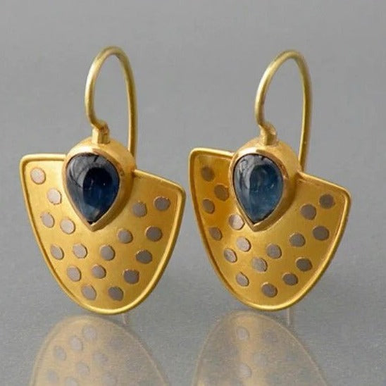 Aretes de Cristal Azul Oro Vintage