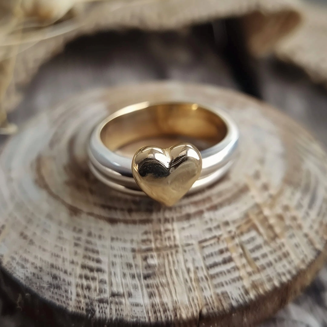 Anillo Corazón Dorado en Plata