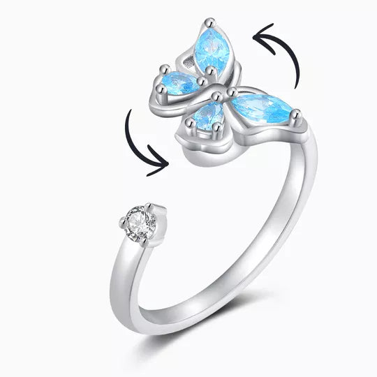 Anillo Ajustable Rotativo de Mariposa en Plata