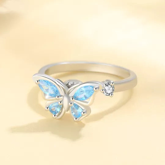 Anillo Ajustable Rotativo de Mariposa en Plata