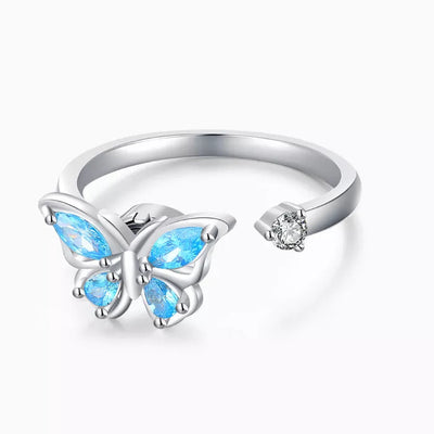 Anillo Ajustable Rotativo de Mariposa en Plata