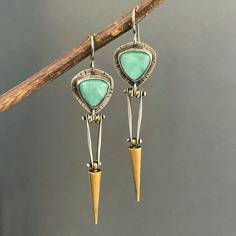 Pendientes Boho Étnicos de Piedra de Resina Verde