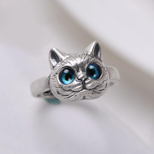 Anillo Ajustable de Gato en Plata