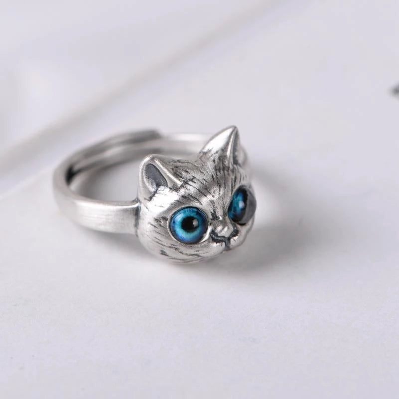 Anillo Ajustable de Gato en Plata