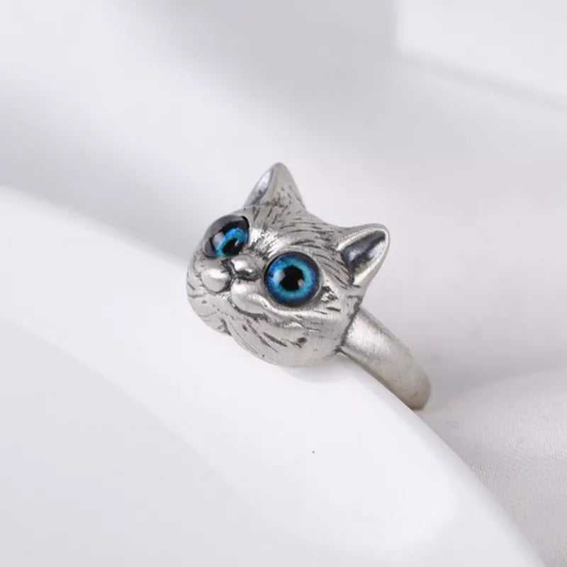 Anillo Ajustable de Gato en Plata