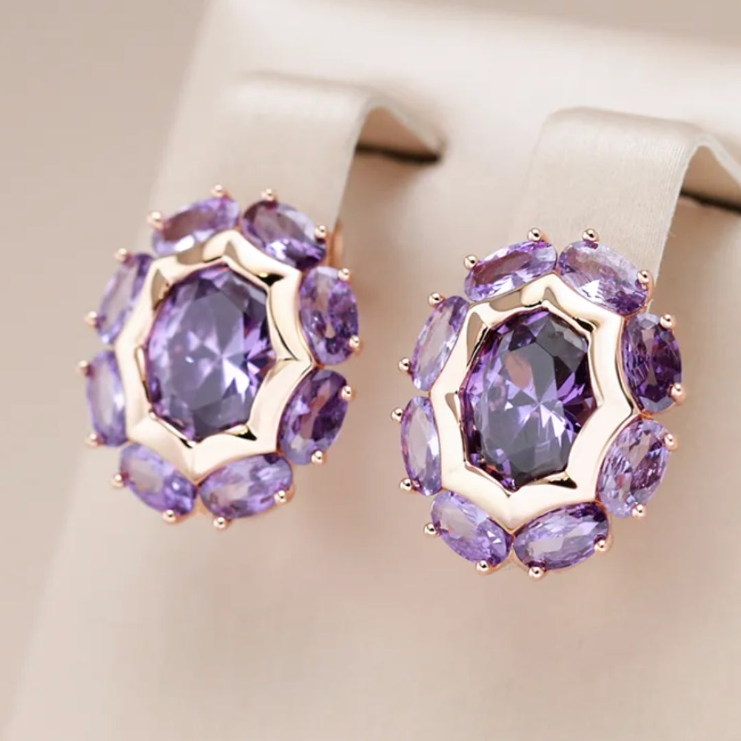 Aretes Redondos Cristal Morado Elegantes