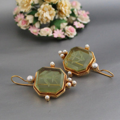 Aretes Verdes con Perlas Vintage