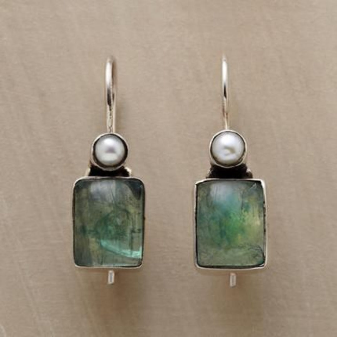 Aretes Piedra Verde Incrustada Vintage