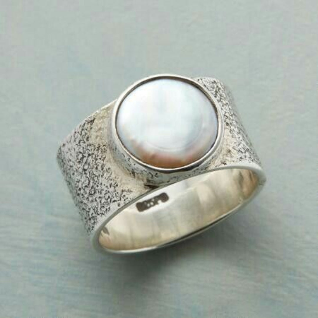 Anillo Piedra Blanca Vintage en Plata