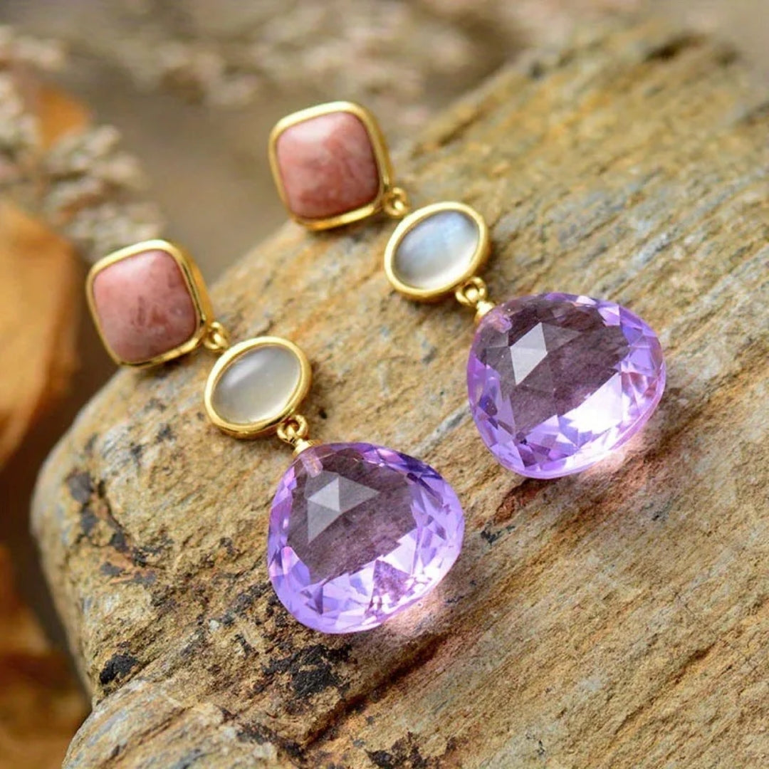 Aretes Colgantes de Cristal Violeta Vintage