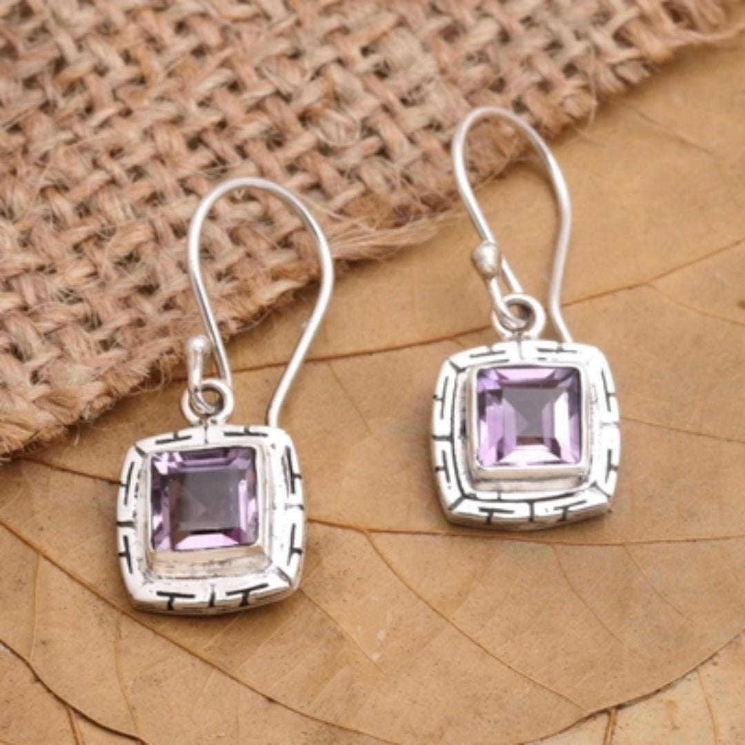 Aretes Cuadrados con Cristal Morado Vintage