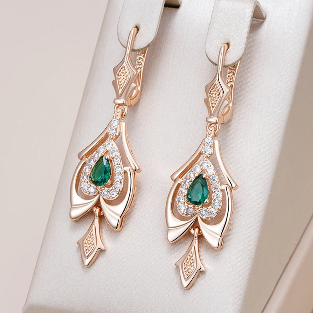 Aretes Colgantes Verdes Brillantes Elegantes