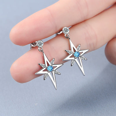 Pendientes De Estrella Azul en Plata 925