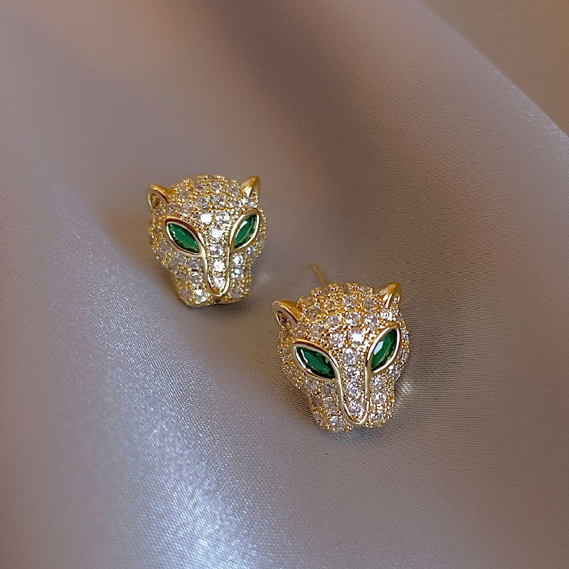 Pendientes de Leopardo y Circonita en Oro