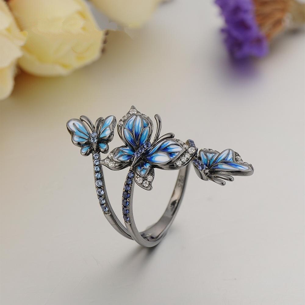 Anillo Mariposa de Cristal Azul