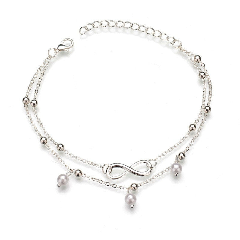 Pulsera Tobillera Infinito de Perlas en Plata