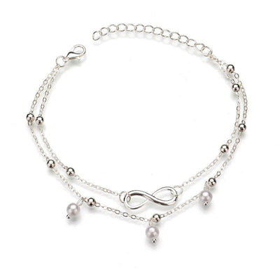 Pulsera Tobillera Infinito de Perlas en Plata