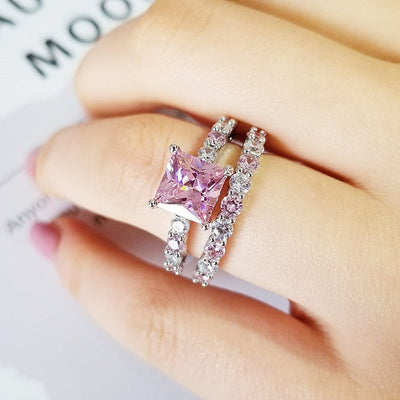 Anillo de Lujo Princesa Rosa en Plata