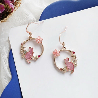 Pendientes de Gato Florales en Oro