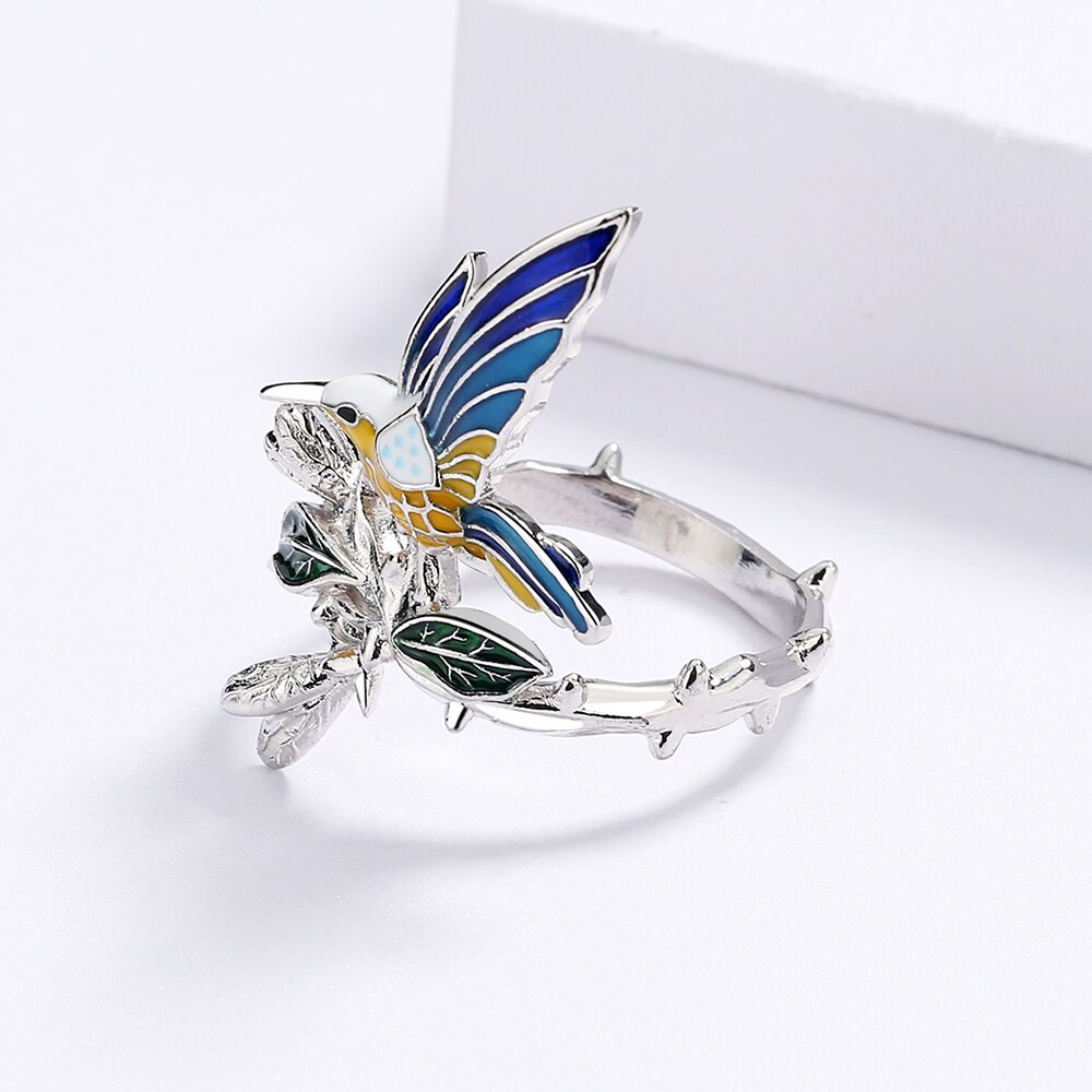 Anillo Colibrí en Esmalte y Plata