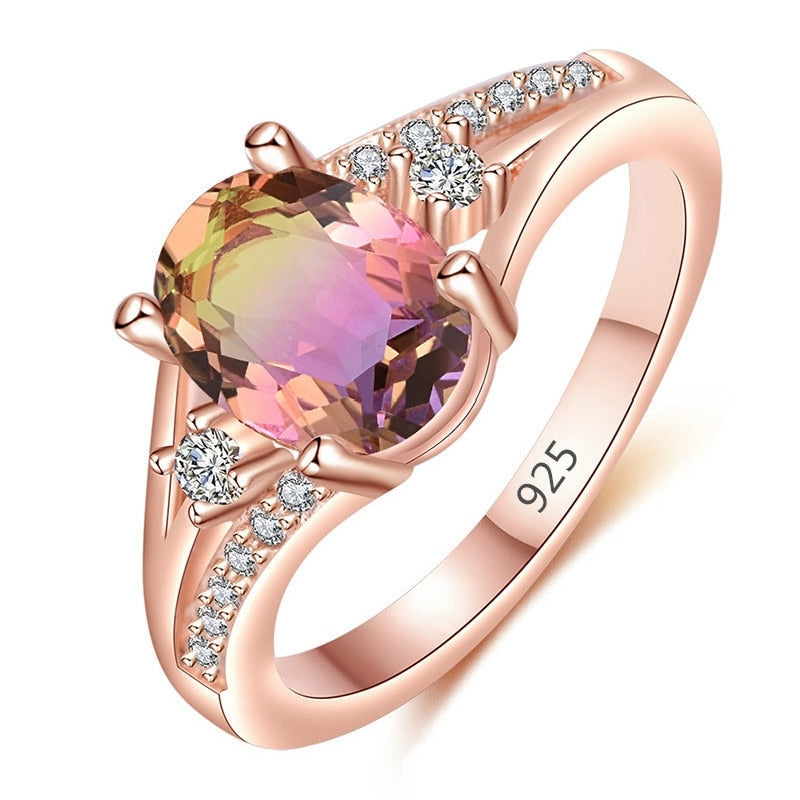 Anillo de Cristal Rosa en Oro