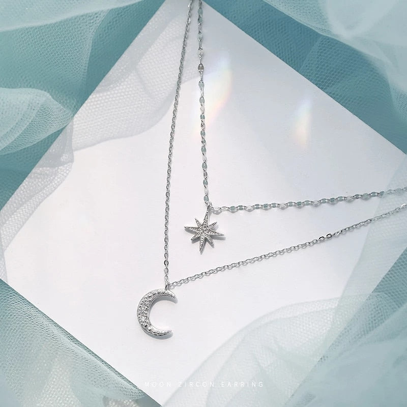 Colgante Media Luna y Estrella en Plata