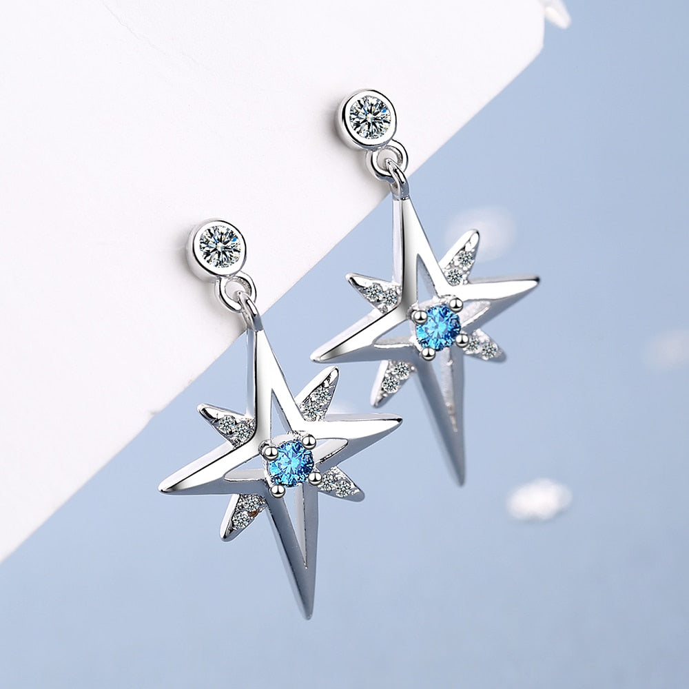 Pendientes De Estrella Azul en Plata 925