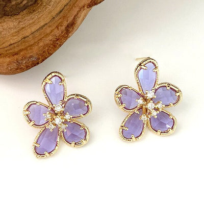 Aretes Rotativos Flor de la Riqueza con Circonitas Incrustadas