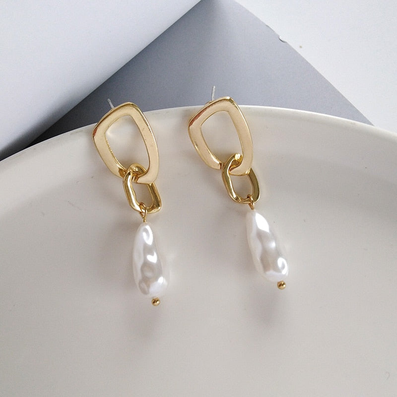 Pendientes de Cadena con Perlas en Oro