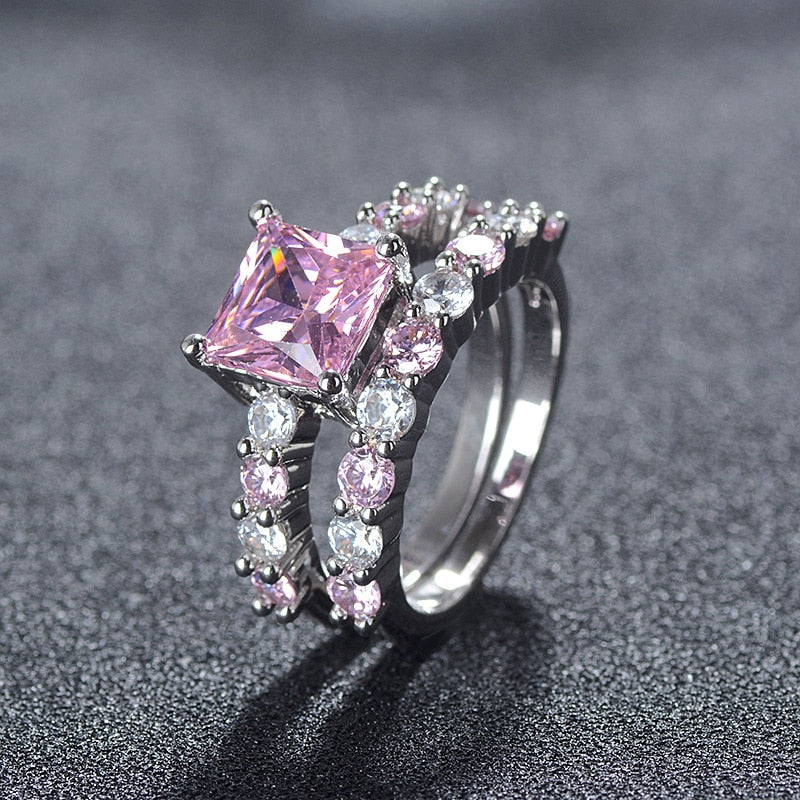 Anillo de Lujo Princesa Rosa en Plata