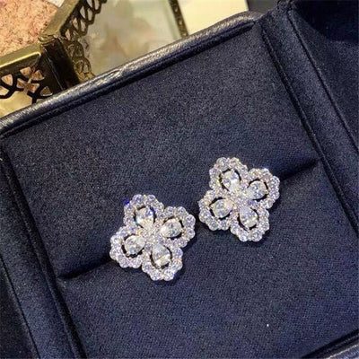 Aretes de Lujo Trébol de Cuatro Hojas en Plata