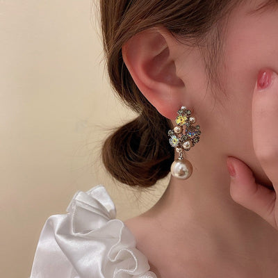 Aretes de Flores con Perlas Bronzeadas