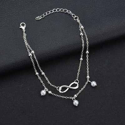 Pulsera Tobillera Infinito de Perlas en Plata