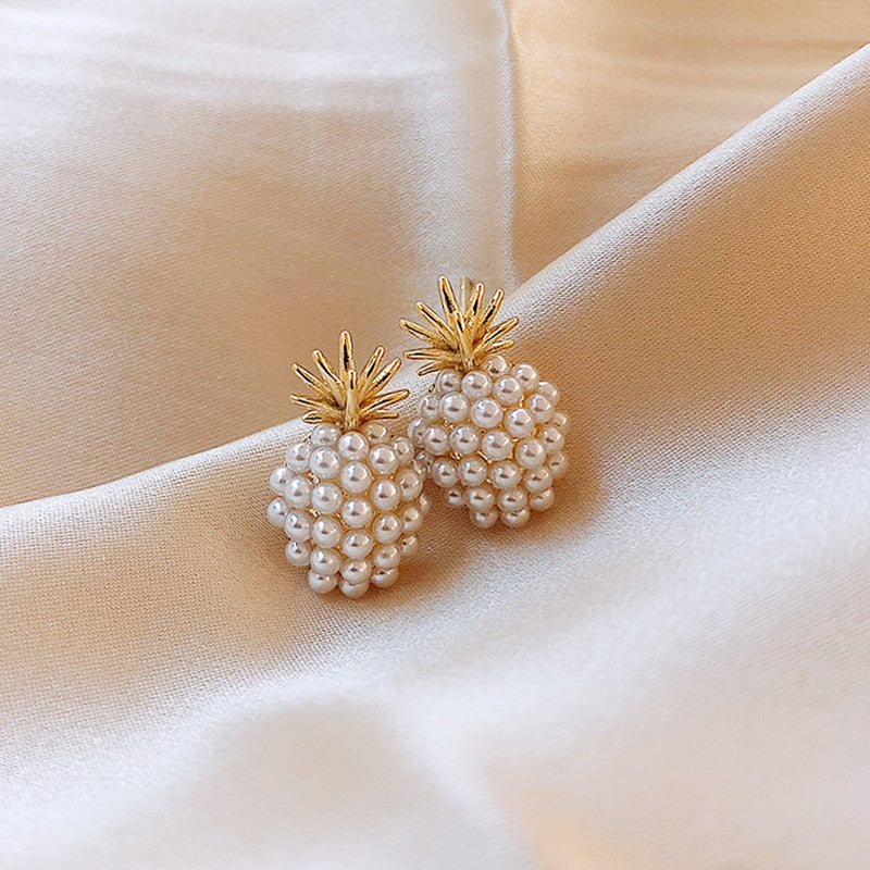 Aretes Piñas Tropicales con Perlas Incrustadas