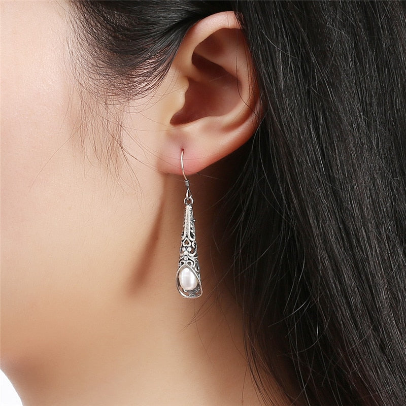 Aretes de Lujo de Perlas Preciosas de Plata 925