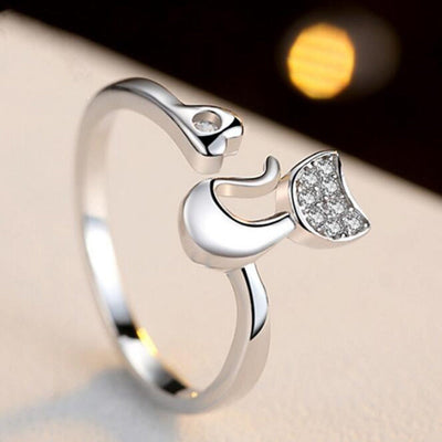 Anillo Gato Ajustable en Plata y Circonitas