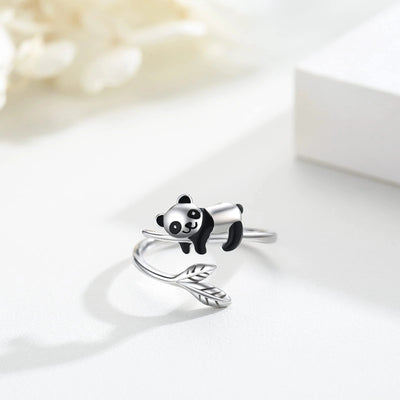 Anillo Ajustable de Panda Bonito en Plata 925