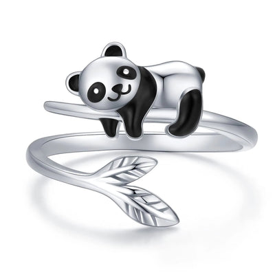 Anillo Ajustable de Panda Bonito en Plata 925