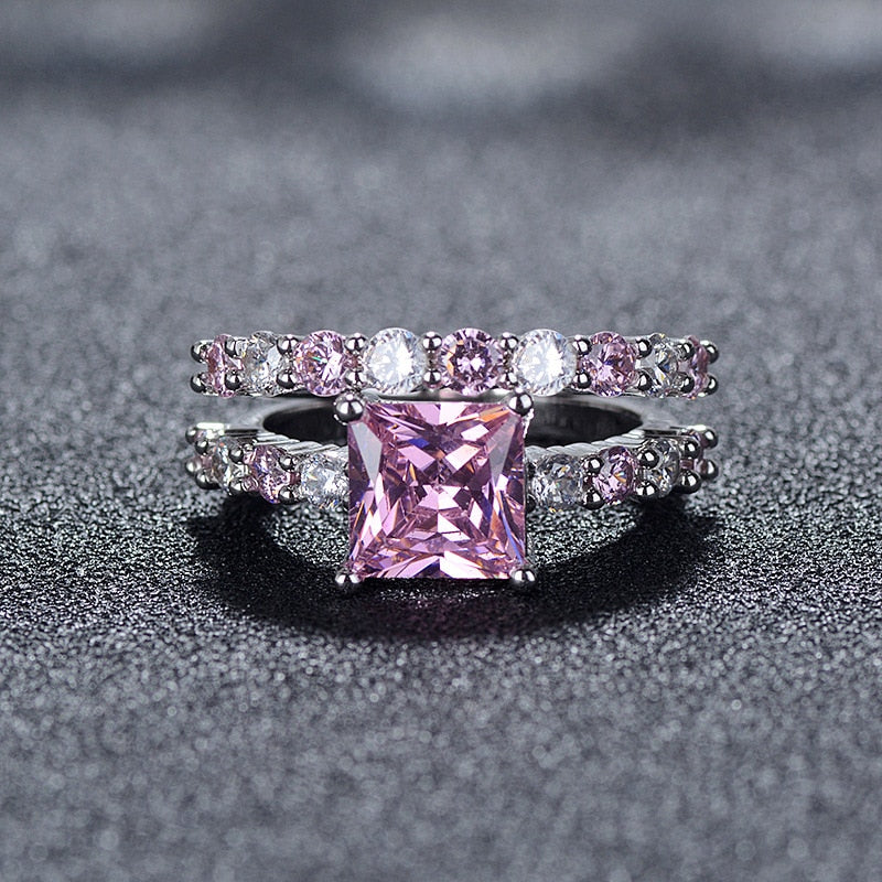 Anillo de Lujo Princesa Rosa en Plata