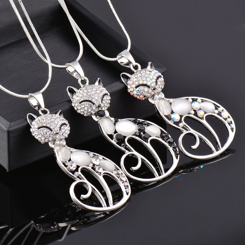 Collar Gatos del Amor en Plata y Circonitas Incrustadas