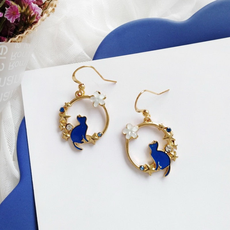 Pendientes de Gato Florales en Oro