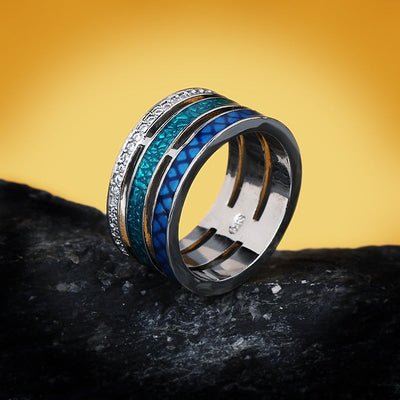 Anillo Redondo Geométrico Azul Multicolor