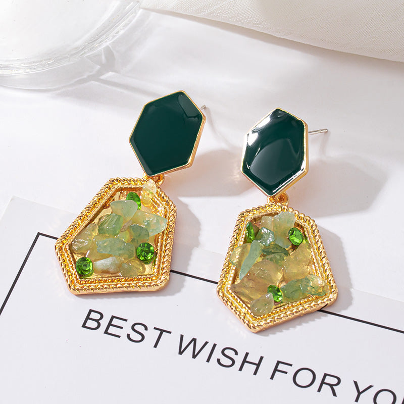 Aretes de Lujo con Cristales Verdes en Oro