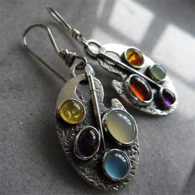 Pendientes Colgantes Piedra Multicolor