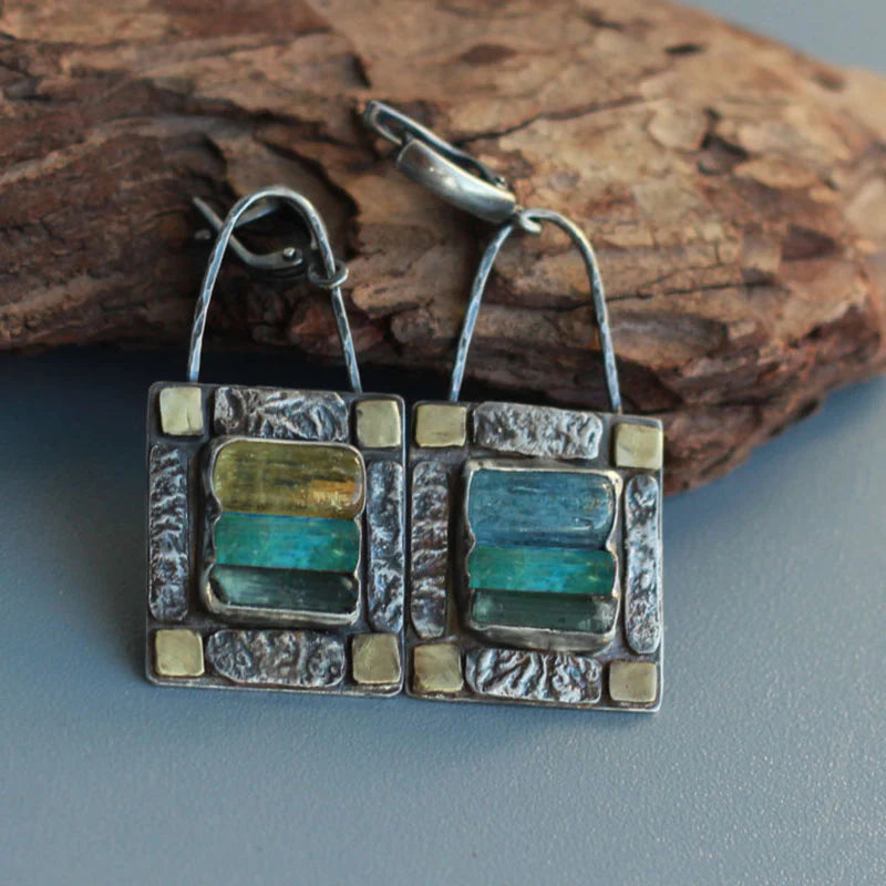 Pendientes Cristal Verde Azul