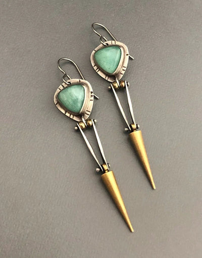 Pendientes Boho Étnicos de Piedra de Resina Verde