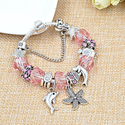 Pulsera Mar Mediterráneo + Charms + Cadena de seguridad en Plata